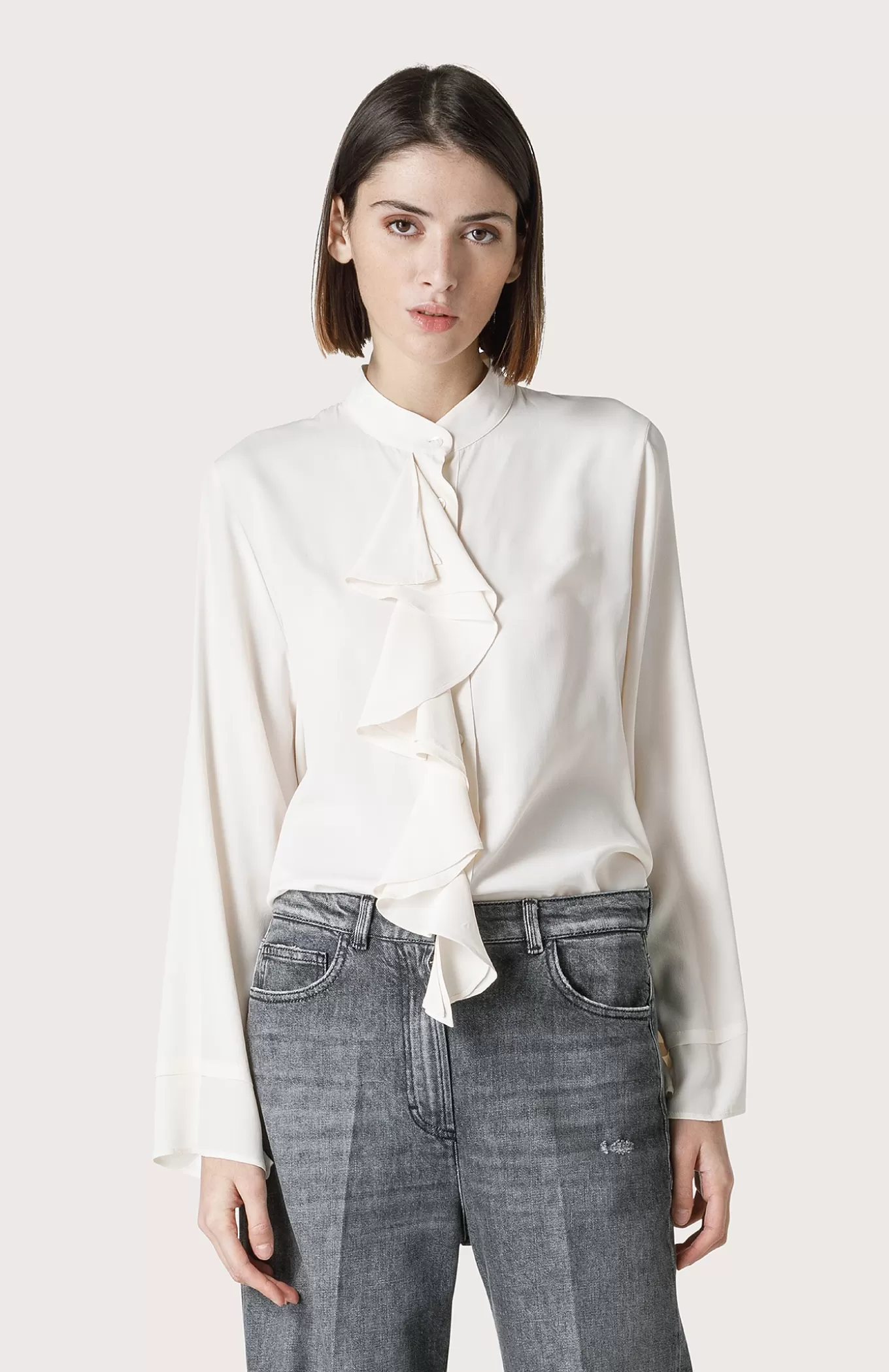 Women Seventy Venezia Shirts And Tops^Korean Collar Shirt With Ruching