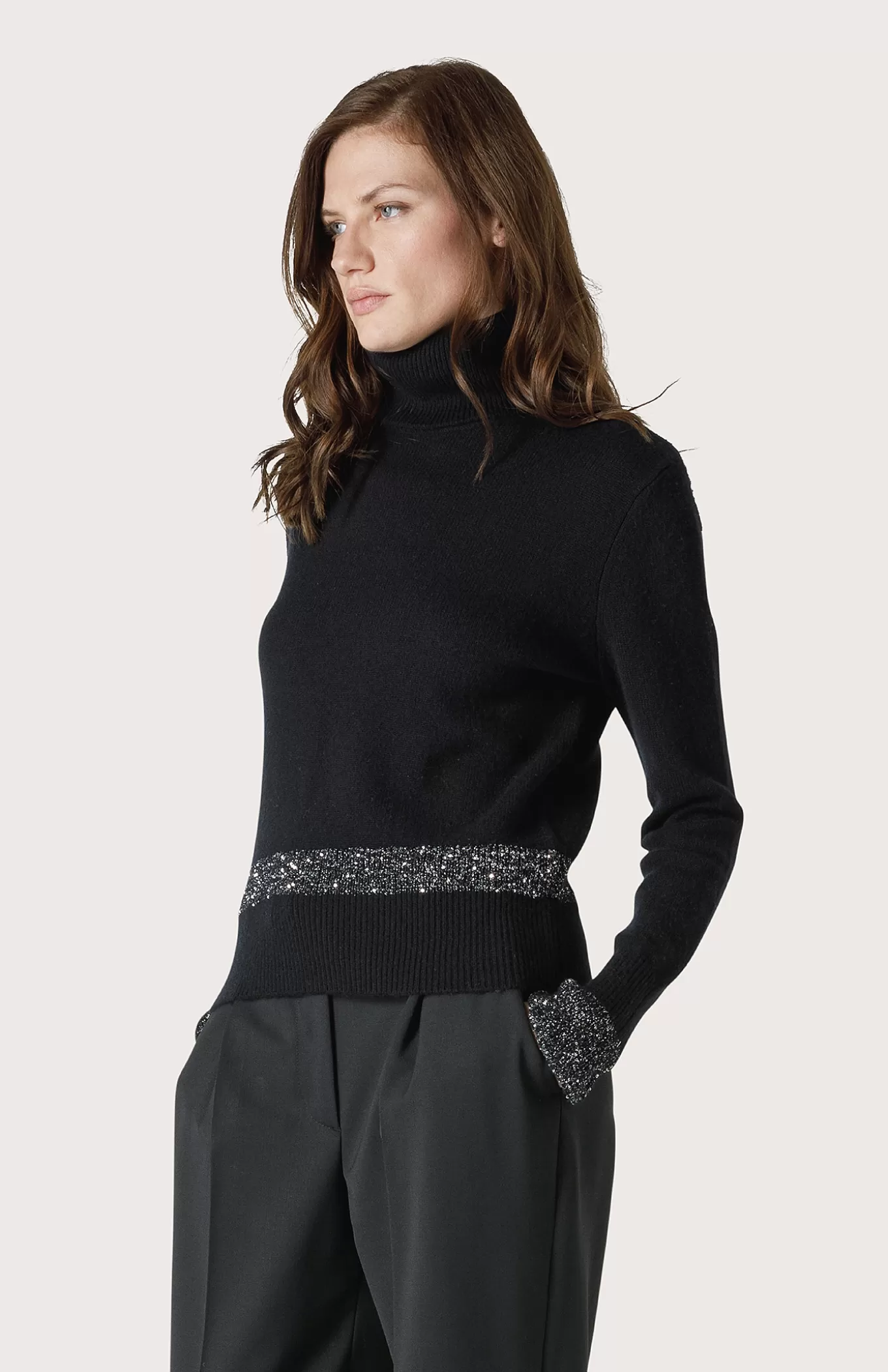 Women Seventy Venezia Knitwear^Turtle-Neck Jersey With Lurex Stripe And Sequins